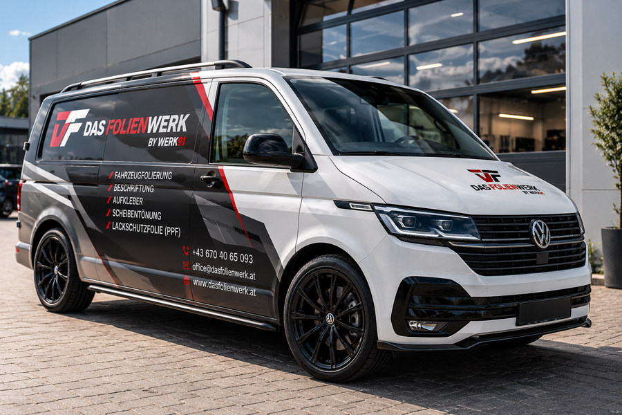 Professionell beschrifteter Firmenwagen mit Logo und Kontaktdaten – Fahrzeugbeschriftung bei DAS FOLIENWERK by WERK91 im Burgenland