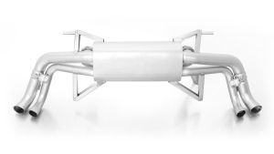 Remus Edelstahl RACING Sportschalldämpfer mittig, passend zu den originalen heckintegrierten Endrohren mit 2 integrierten Unterdruckklappen, ohne Genehmigung passend für Audi R8 V10 / V10 RWS 5.2l FSI 397kW
