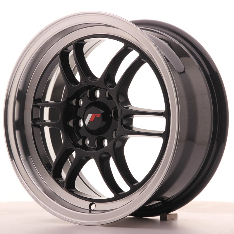 JR Wheels JR7 8x15 ET35 4x100/114 Glossy Black w/Machined Lip