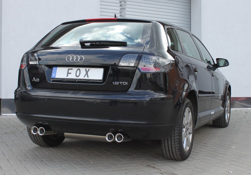 Fox Duplex Auspuff Sportauspuff Endschalldämpfer für Audi A3 Typ 8P Sportback