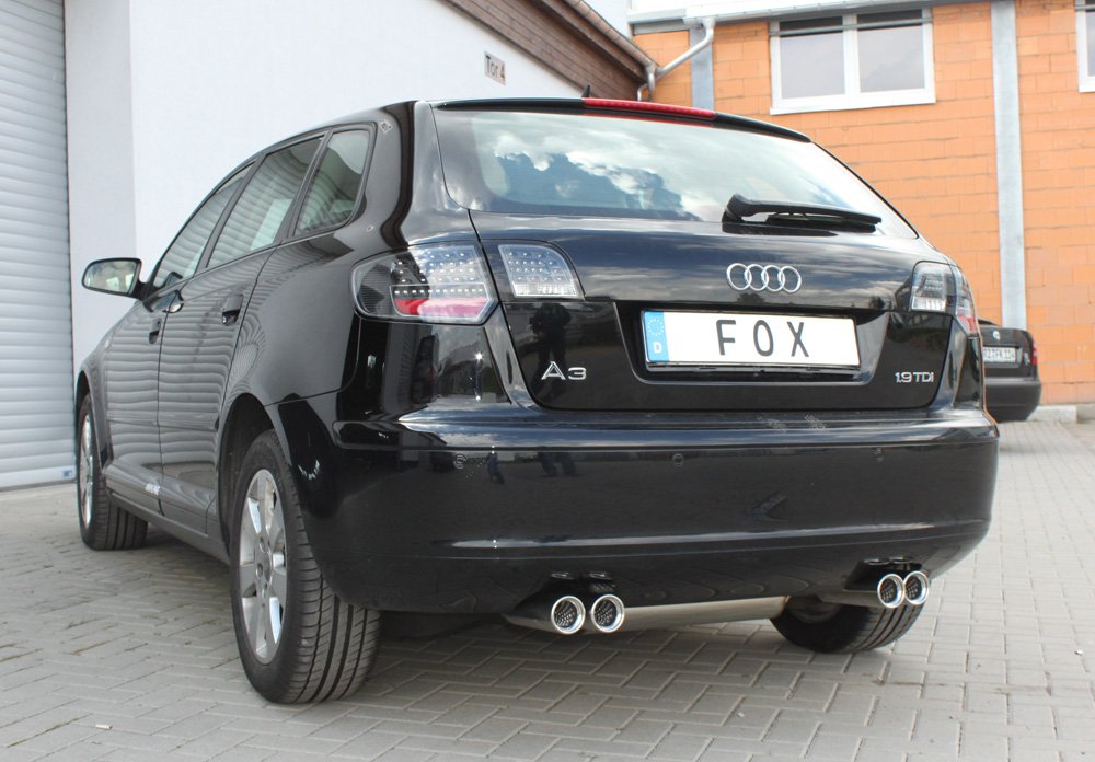 Fox Duplex Auspuff Sportauspuff Endschalldämpfer für Audi A3 Typ 8P Sportback