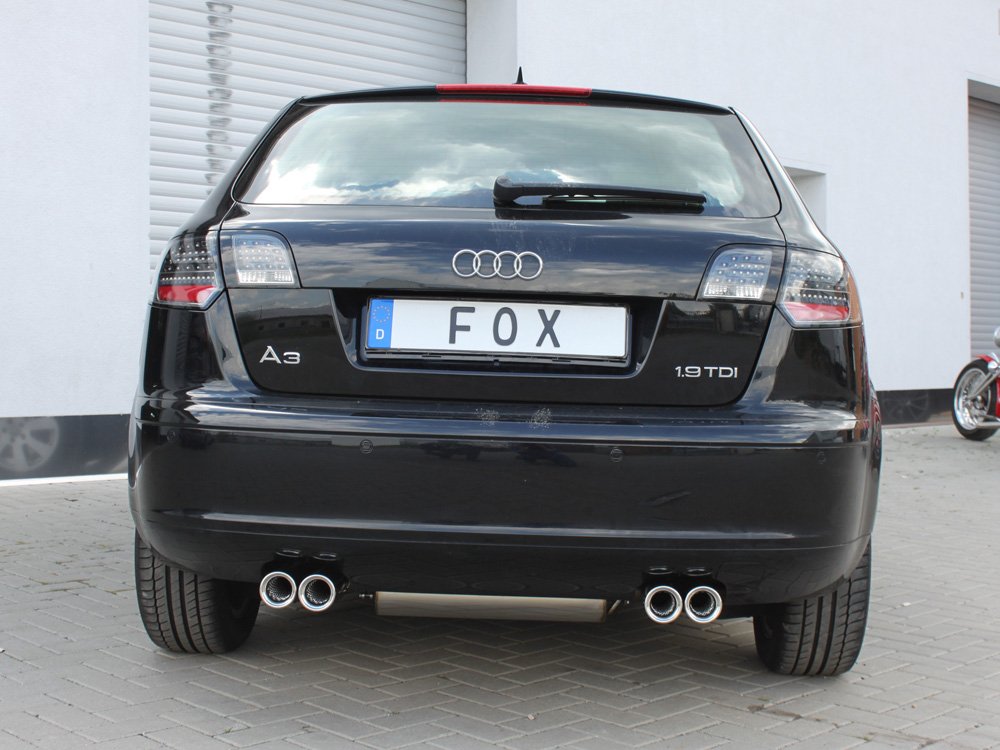 Fox Duplex Auspuff Sportauspuff Endschalldämpfer für Audi A3 Typ 8P Sportback