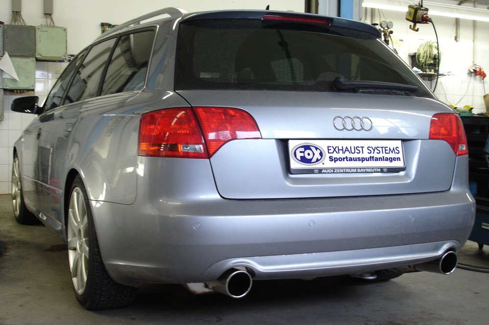 Fox Duplex Auspuff Sportauspuff Endschalldämpfer für Audi A4 Typ B7 quattro 1x90