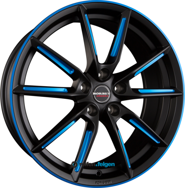 BORBET LX 8x19 ET45 5x108 NB72.5 Black Matt Spoke Rim Blue Polished
