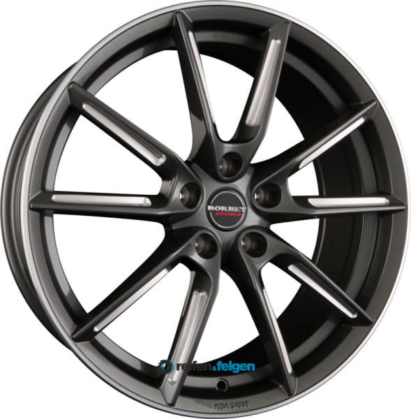 BORBET LX 8x19 ET50 5x114.3 NB72.5 Graphite Spoke Rim Polished