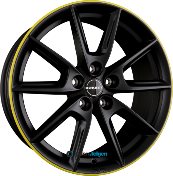BORBET LX18 8x18 ET40 5x112 NB66.6 Black Matt Rim Yellow