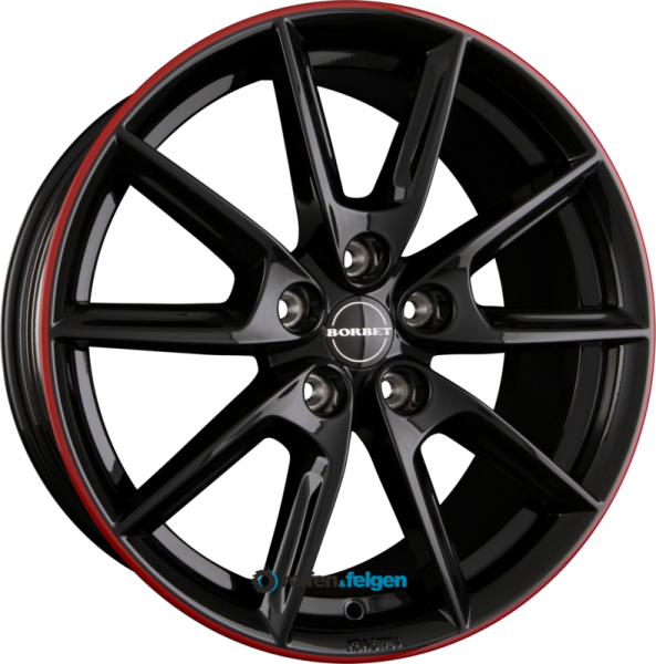BORBET LX18 8x18 ET44 5x112 NB57.1 Black Glossy Rim Red