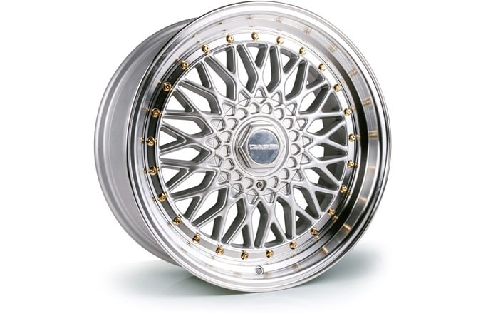 Dare DRRS 7X15 4x100 ET20 NB73.1 Silver Polished / Gold RivETs 7x15 ET20 4x100 Alufelge Silber