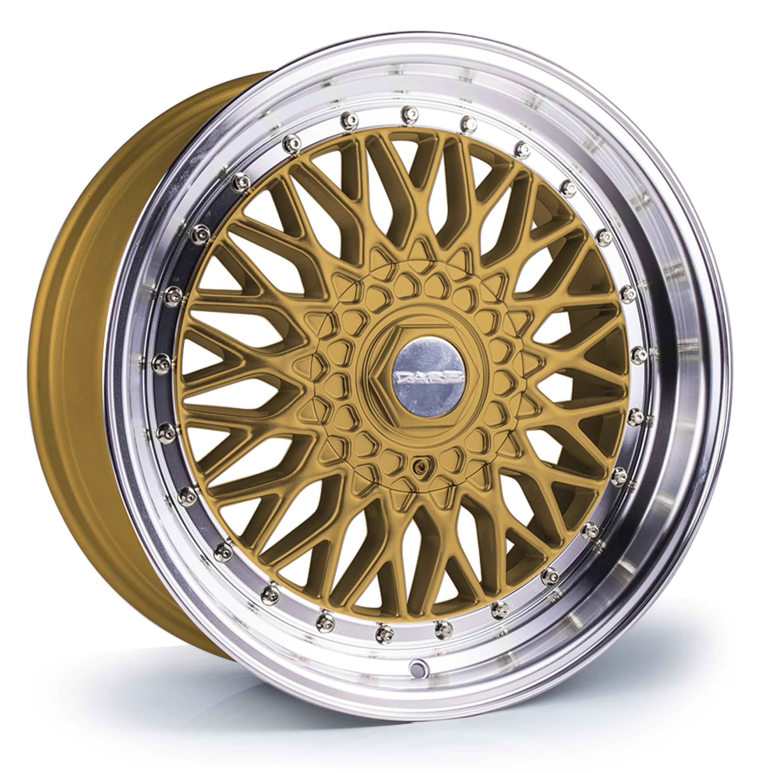 Dare DRRS 8.5X17 5x112 ET25 NB72.6 Gold Polished / Chrome RivETs