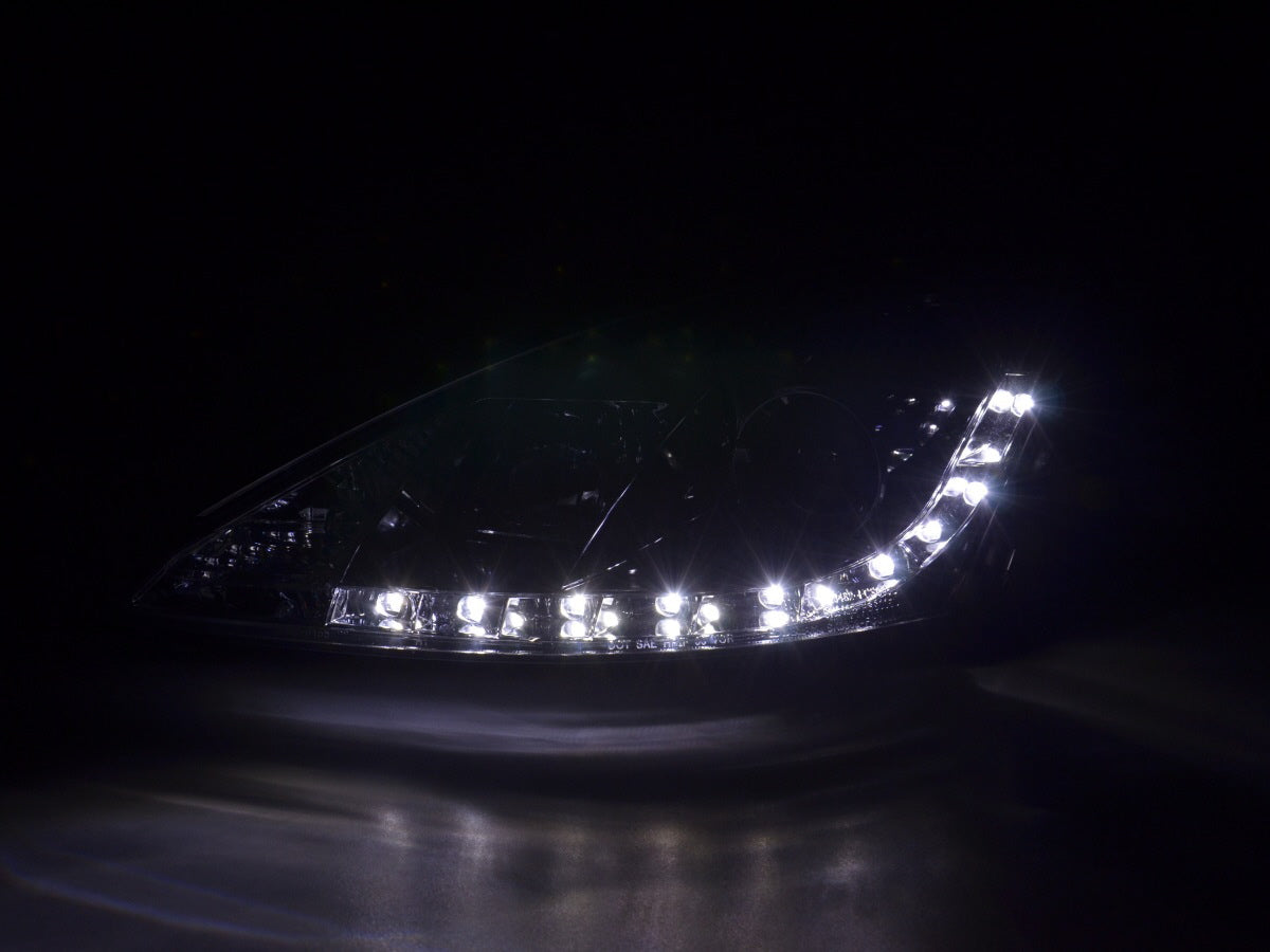 Scheinwerfer Set Daylight LED TFL-Optik Ford Focus 3/4/5-trg. Bj. 01-04 chrom für Rechtslenker