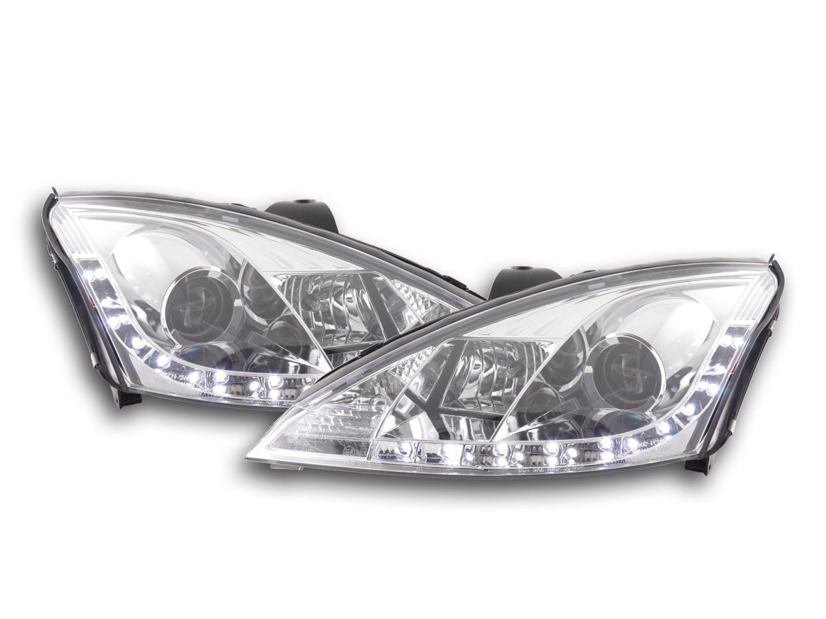 Scheinwerfer Set Daylight LED TFL-Optik Ford Focus 3/4/5-trg. Bj. 01-04 chrom für Rechtslenker