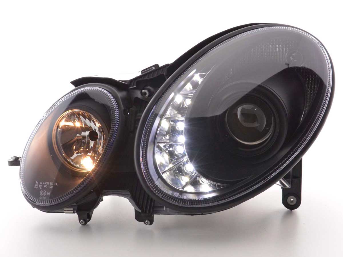 Scheinwerfer Set Daylight LED TFL-Optik Mercedes E-Klasse 211 Bj. 02-06 schwarz