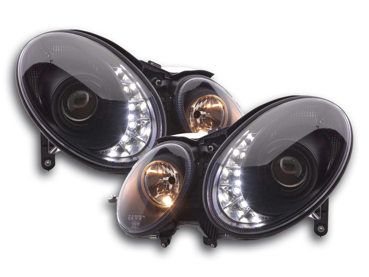 Scheinwerfer Set Daylight LED TFL-Optik Mercedes E-Klasse 211 Bj. 02-06 schwarz