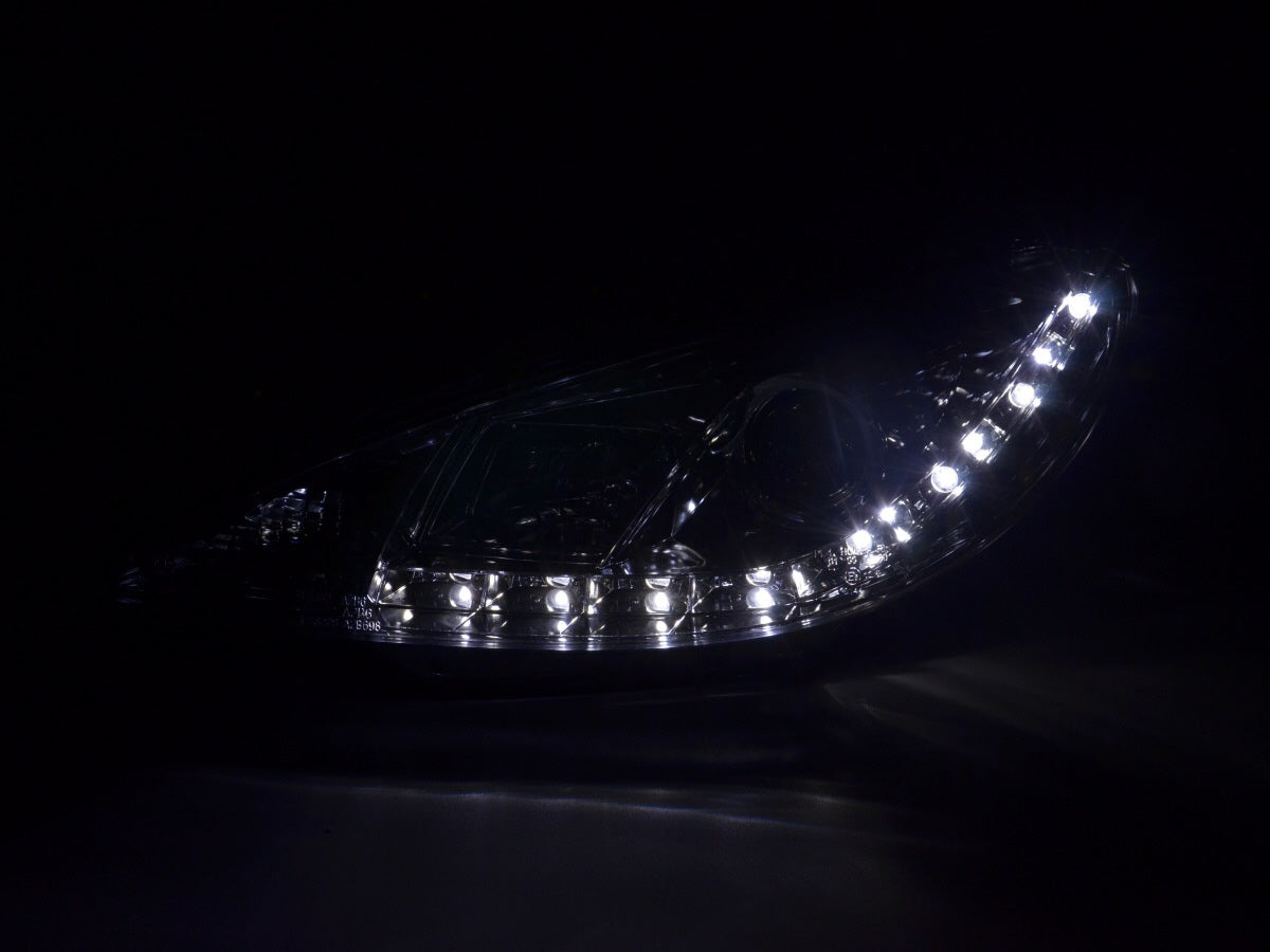 Scheinwerfer Set Daylight LED TFL-Optik Peugeot 206 Bj. 98-07 chrom