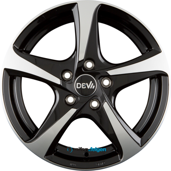 DBV 5SP 001 6.5x16 ET45 4x100 NB63.3 Schwarz Glänzend, Front Poliert