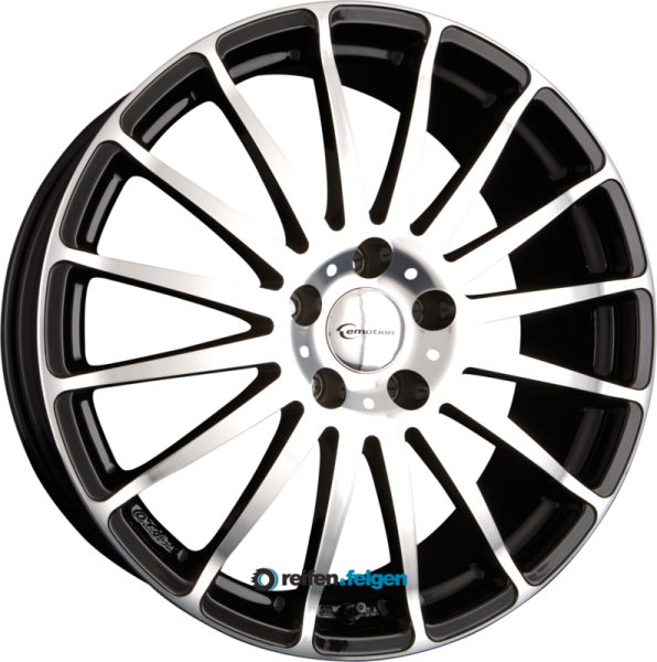 EMOTION-WHEELS RACING 7x17 ET35 4x100 NB60.1 Schwarz front poliert