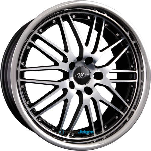 EMOTION-WHEELS WASABI 8.5x20 ET40 5x120 NB72.6 Schwarz Frontpoliert mit Inox Edelstahlbett