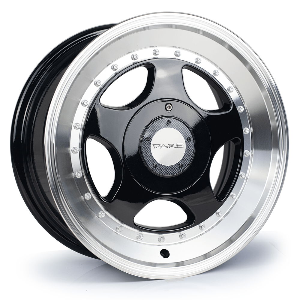 Dare F5-SL 7X15 4x100 ET35 NB73.1 Black Polished Lip 7x15 ET35 4x100 Alufelge Schwarz