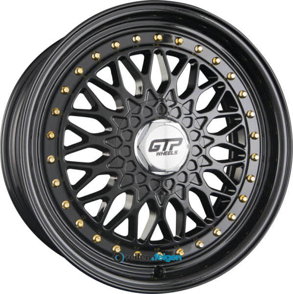 GTP WHEELS GTP 072 7.5x17 ET35 4x100 4x108 NB73.1 Schwarz Goldene Zierschrauben