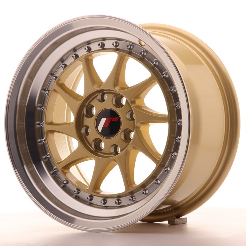 JR Wheels JR26 8x15 ET25 4x100/108 Gold w/Machined Lip