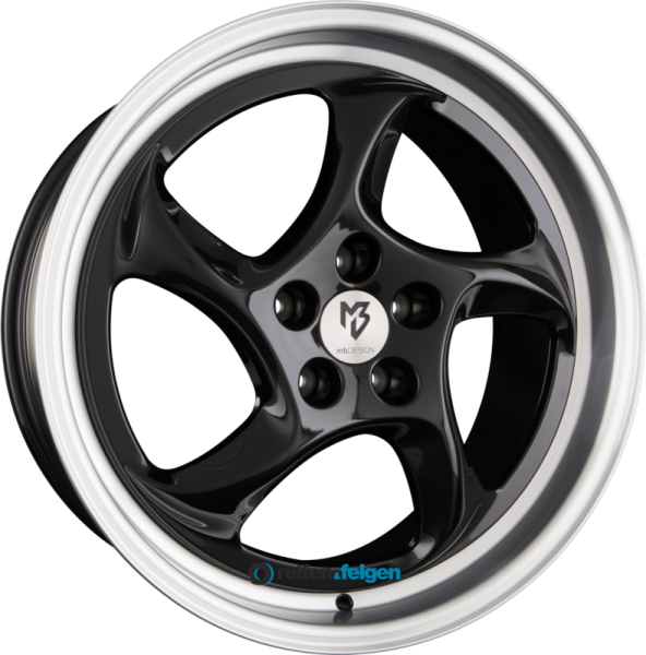 MB-DESIGN TURBO 9x19 ET42 5x112 NB75 Schwarz Glänzend Lackiert Außenbett Poliert