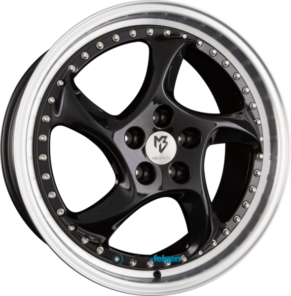 MB-DESIGN TURBO S 9.5x19 ET40 5x112 NB75 Schwarz Glänzend Lackiert Außenbett Poliert