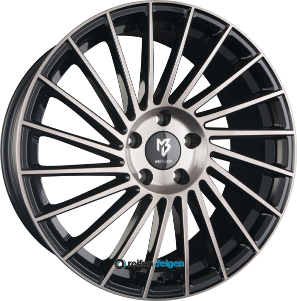 MB-DESIGN VR3 7.5x18 ET33 5x100 NB67.1 Rauchschwarz Glänzend Lackiert Front Poliert