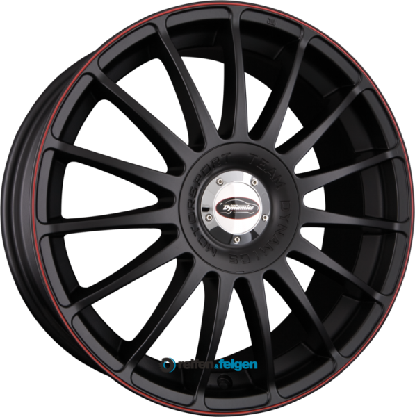 TEAM DYNAMICS MONZA RS 7.5x18 ET37 5x100 5x112 NB73.1 Racing-Black + Felgenhorn in Rot